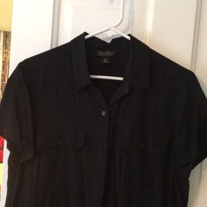 Short sleeved button up black top